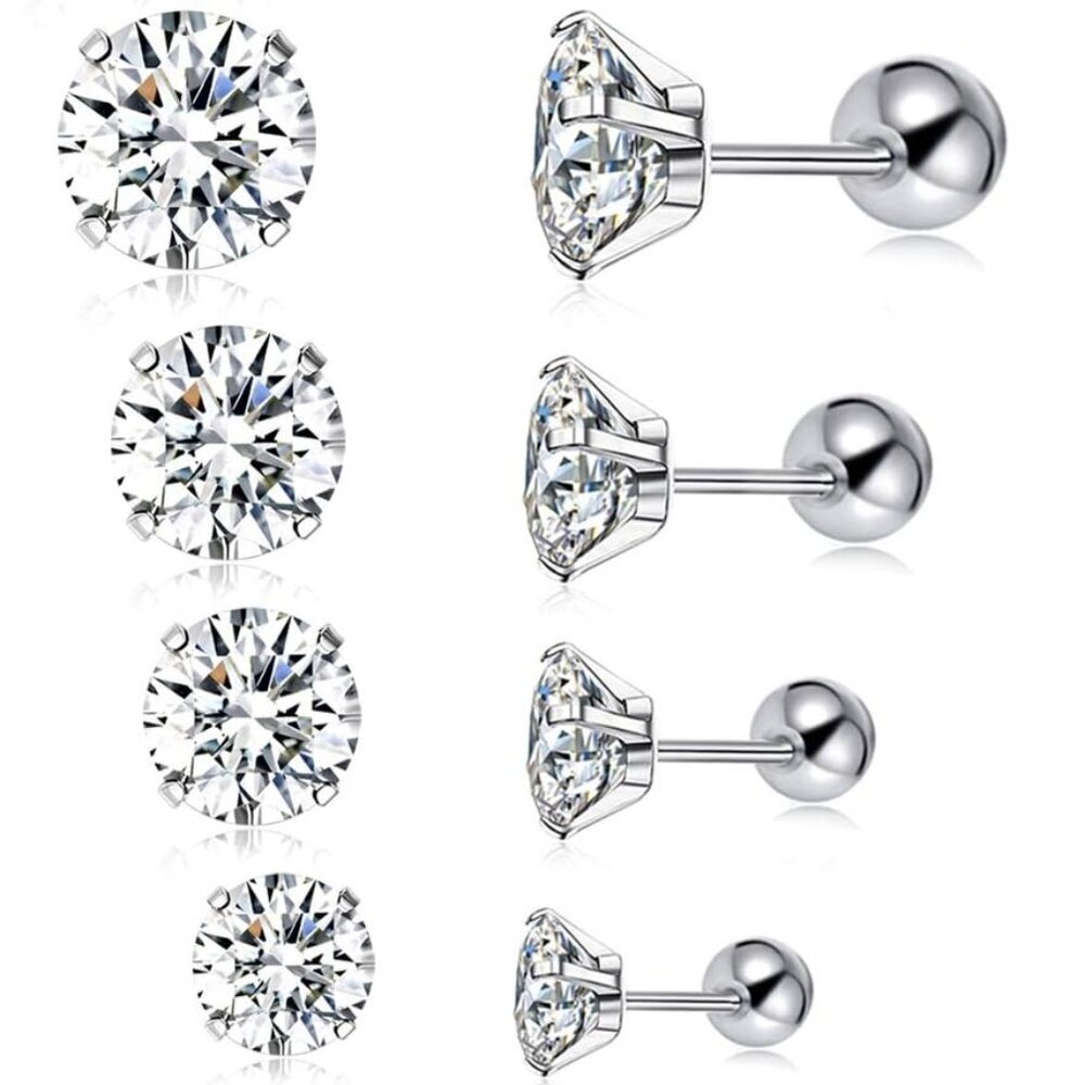 7 Pairs 18G 20G Stainless Steel Stud Earrings Round Cubic Zirconia Barbell Earri - Picture 1 of 7